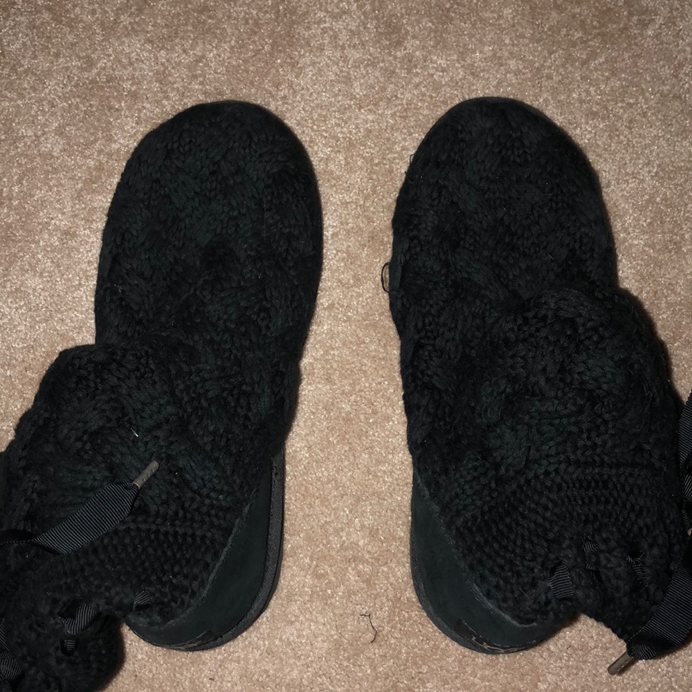 Black Ugg Boots. Knitted, string ties in back. - Picture 3 of 4
